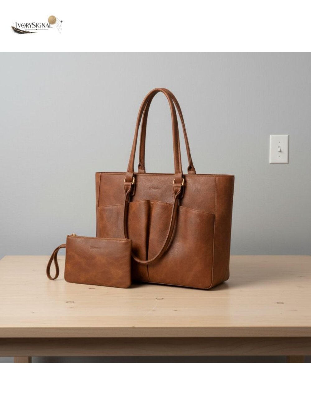 Leather Work Tote for Women, Laptop Bag with Padded Compartment